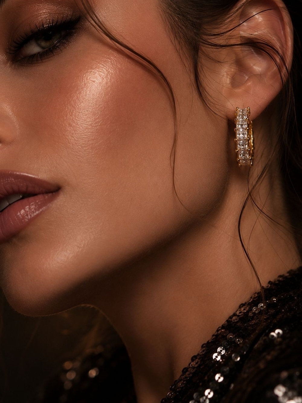 Gold Crystal Hoop Earrings